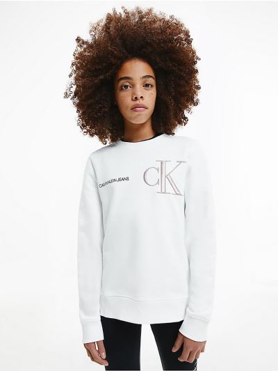 Calvin Klein Ruhák HU573750 | Calvin Klein Organic Cotton Logo Lány Pulóver Világos Fehér
